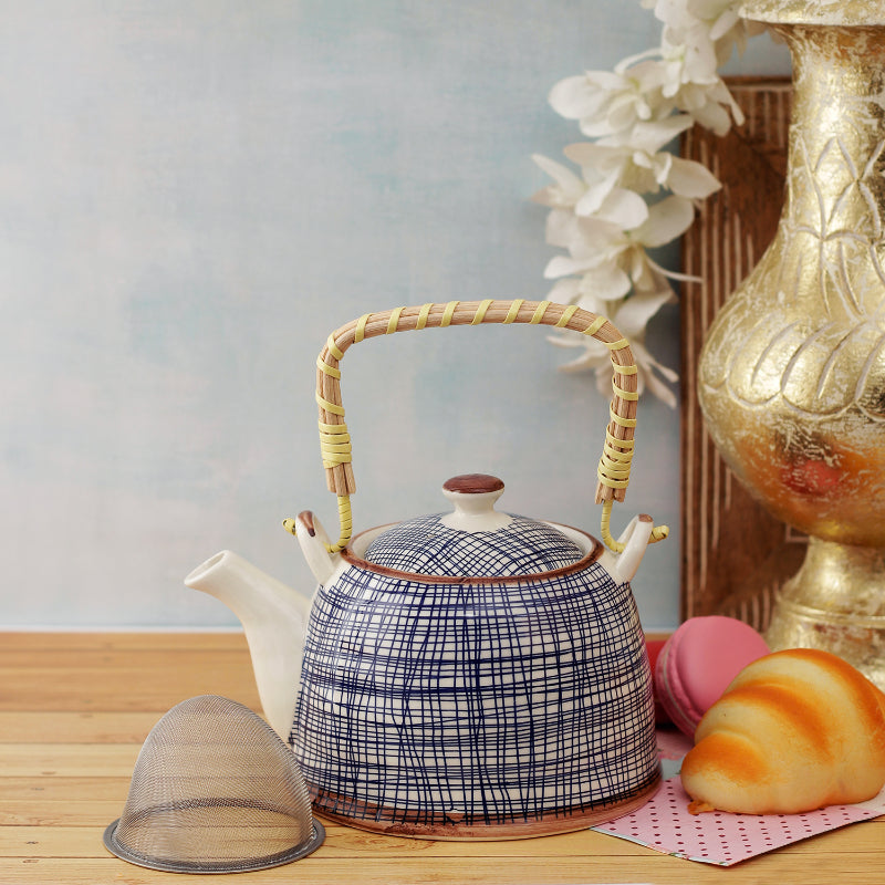 Blue Mesh Ceramic Tea Pot Default Title