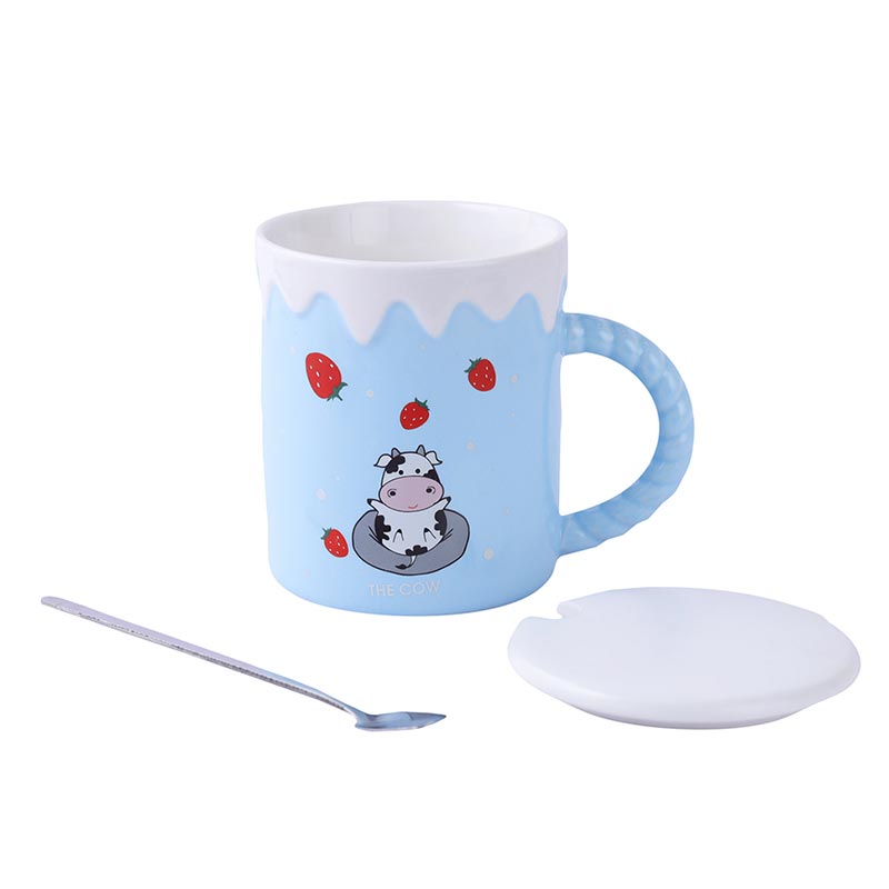 The Cute Cow Blue Strawberries Mug | 340ml Default Title
