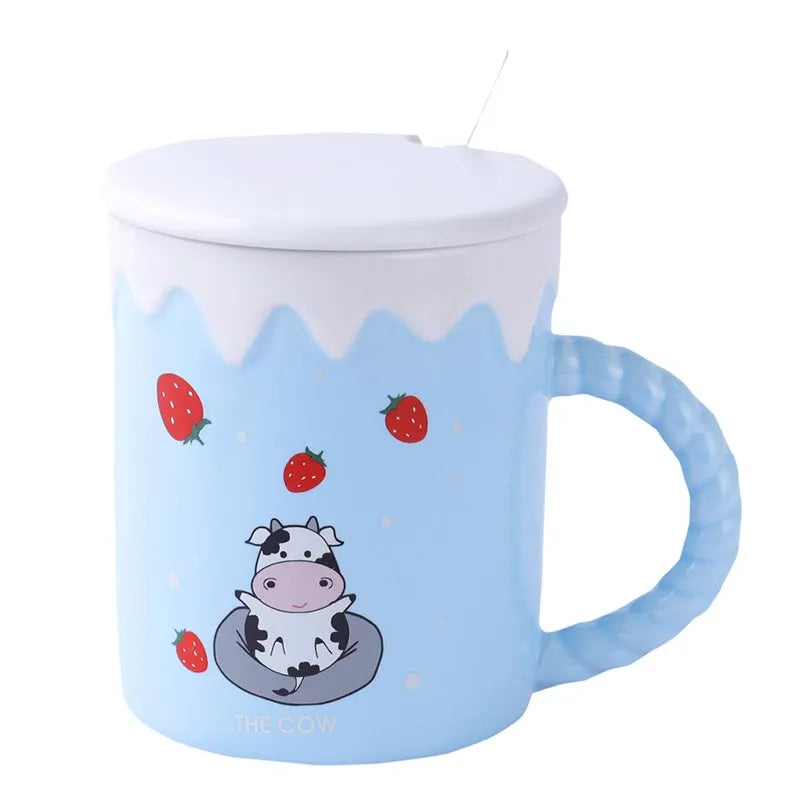 The Cute Cow Blue Strawberries Mug | 340ml Default Title
