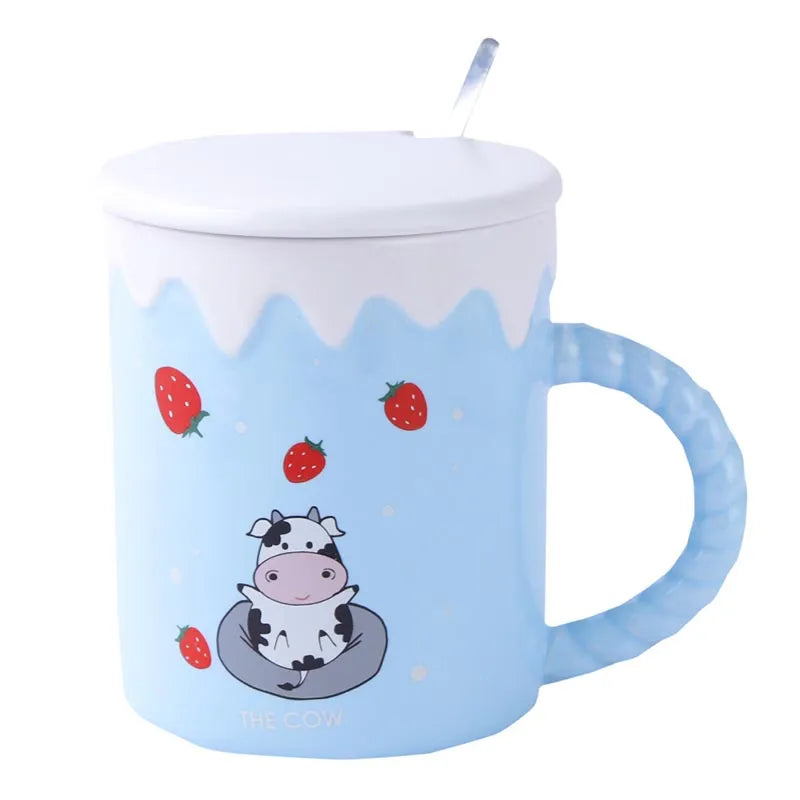 The Cute Cow Blue Strawberries Mug | 340ml Default Title