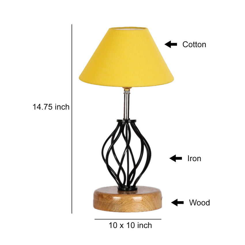 Sunny Yellow Metal & Wood Table Lamp with Shade Without Bulb | 10 x 15 inches