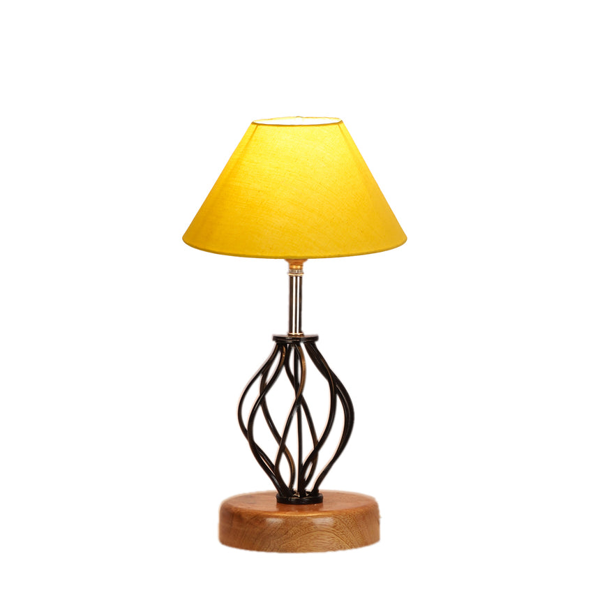Sunny Yellow Metal & Wood Table Lamp with Shade Without Bulb | 10 x 15 inches