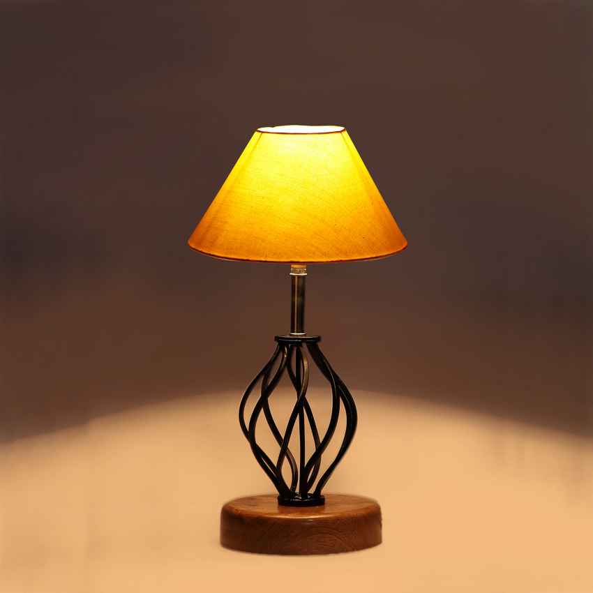 Sunny Yellow Metal & Wood Table Lamp with Shade Without Bulb | 10 x 15 inches