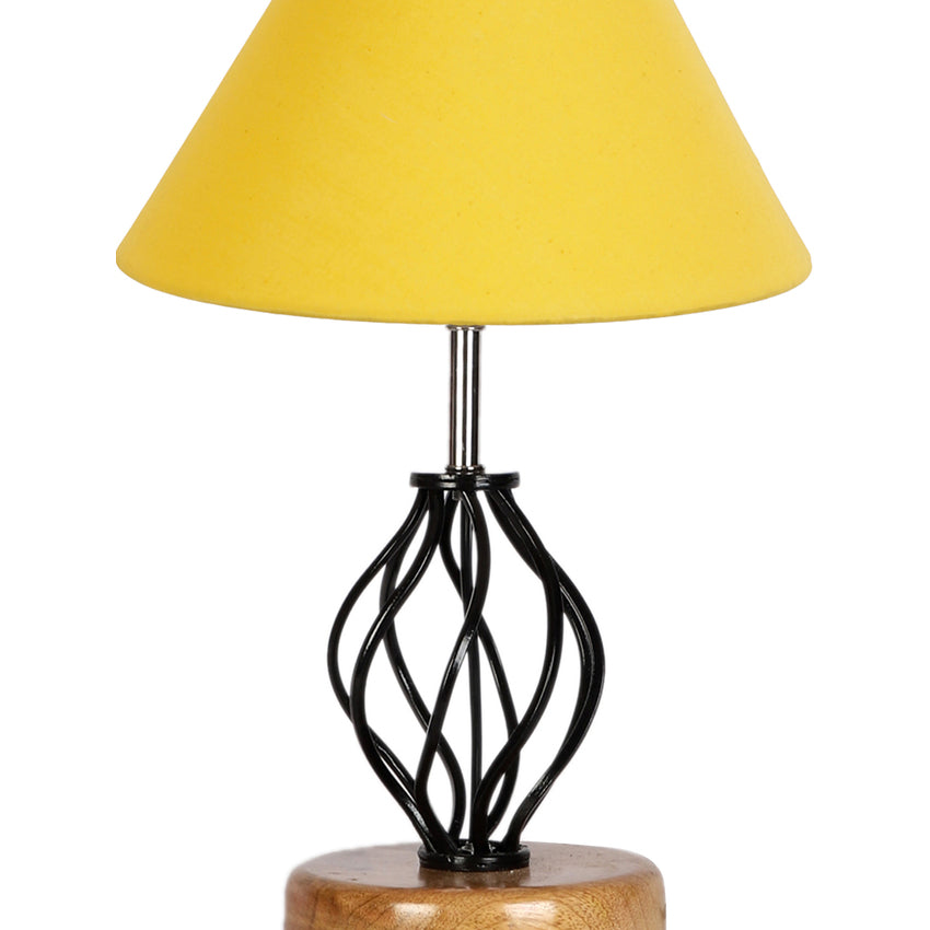 Sunny Yellow Metal & Wood Table Lamp with Shade Without Bulb | 10 x 15 inches