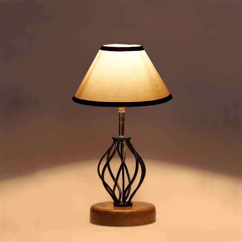 Vibrant Multicolor Metal & Wood Table Lamp with Shade Without Bulb | 10 x 15 inches