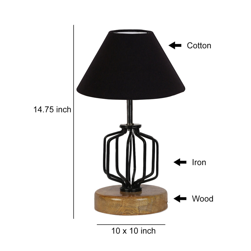 Sleek Minimalist Black Metal & Wood Table Lamp with Shade Without Bulb | 10 x 15 inches