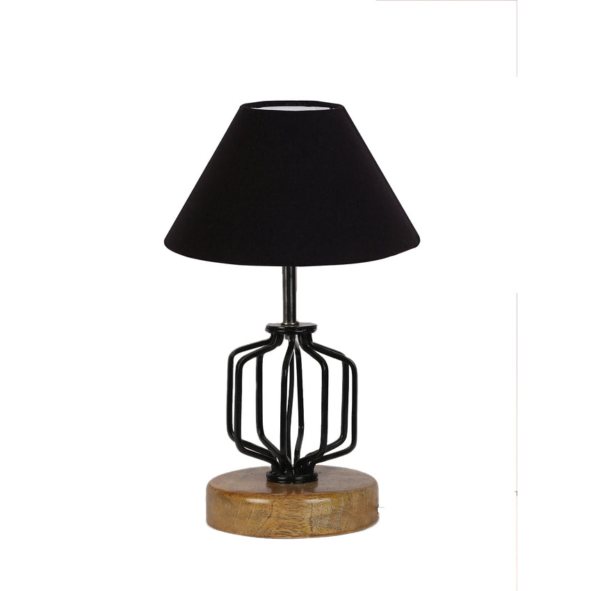 Sleek Minimalist Black Metal & Wood Table Lamp with Shade Without Bulb | 10 x 15 inches