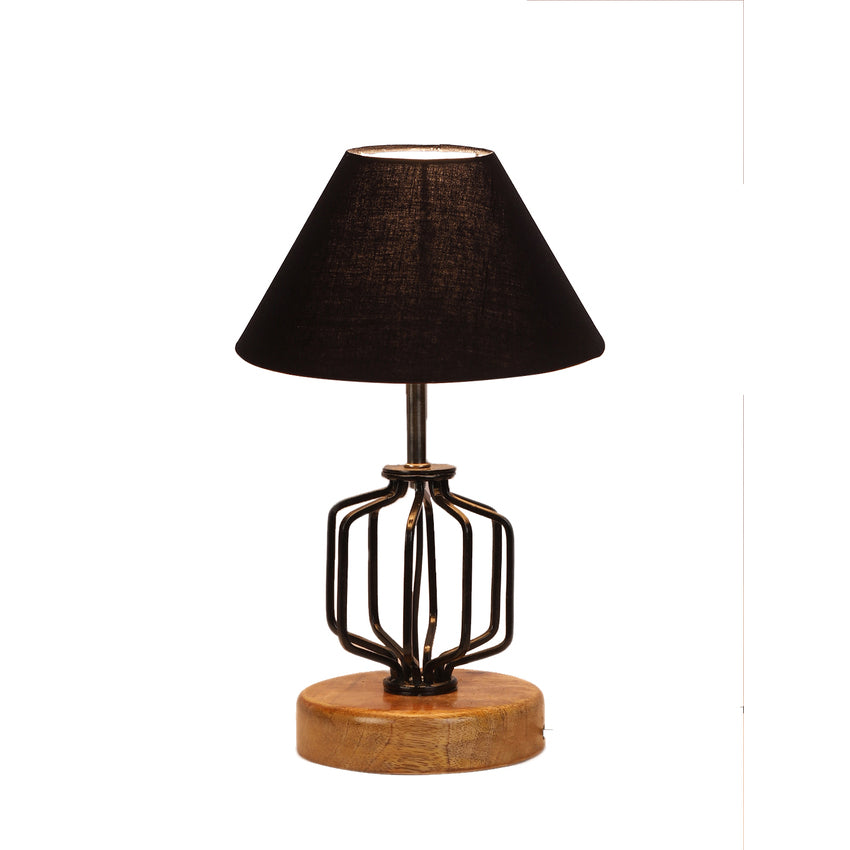 Sleek Minimalist Black Metal & Wood Table Lamp with Shade Without Bulb | 10 x 15 inches