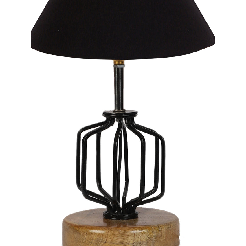 Sleek Minimalist Black Metal & Wood Table Lamp with Shade Without Bulb | 10 x 15 inches