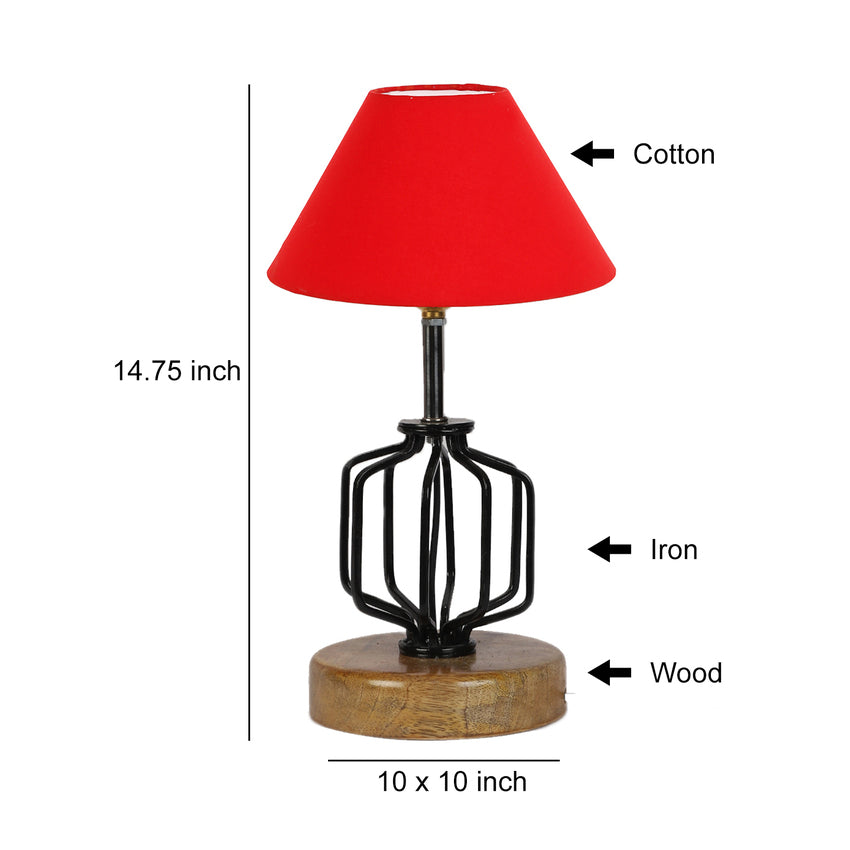 Rich Red Luxurious Timeless Metal & Wood Table Lamp with Shade Without Bulb | 10 x 15 inches