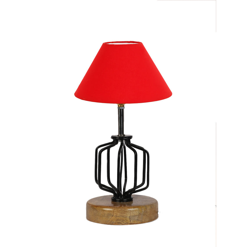 Rich Red Luxurious Timeless Metal & Wood Table Lamp with Shade Without Bulb | 10 x 15 inches