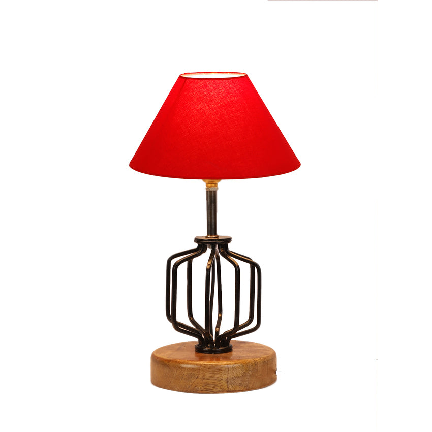 Rich Red Luxurious Timeless Metal & Wood Table Lamp with Shade Without Bulb | 10 x 15 inches