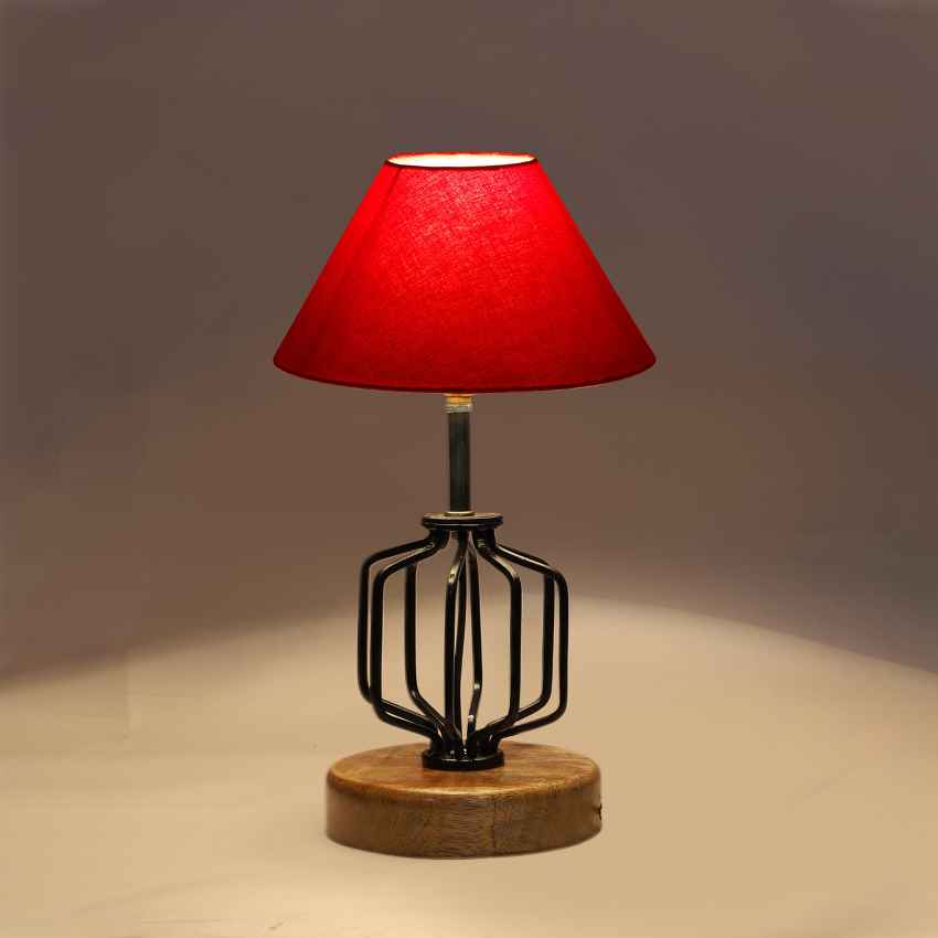 Rich Red Luxurious Timeless Metal & Wood Table Lamp with Shade Without Bulb | 10 x 15 inches