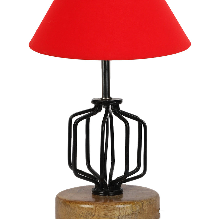 Rich Red Luxurious Timeless Metal & Wood Table Lamp with Shade Without Bulb | 10 x 15 inches