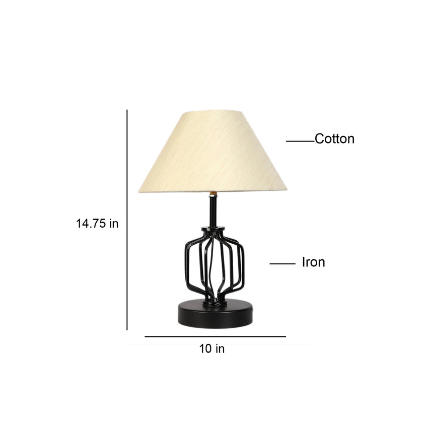 Sophisticated Off-White Metal & Wood Table Lamp with Shade Without Bulb | 10 x 15 inches