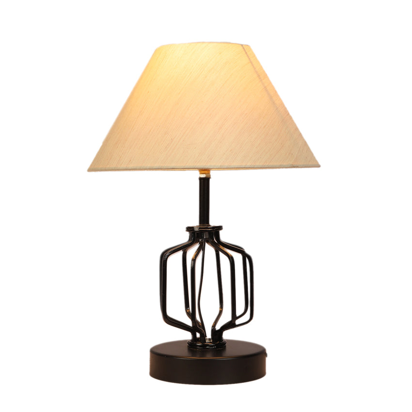 Sophisticated Off-White Metal & Wood Table Lamp with Shade Without Bulb | 10 x 15 inches