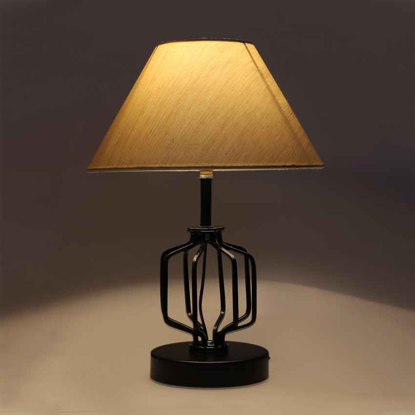Sophisticated Off-White Metal & Wood Table Lamp with Shade Without Bulb | 10 x 15 inches