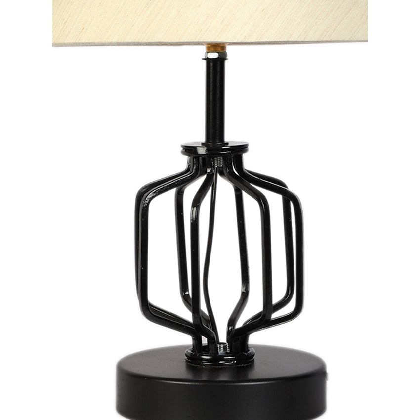 Sophisticated Off-White Metal & Wood Table Lamp with Shade Without Bulb | 10 x 15 inches