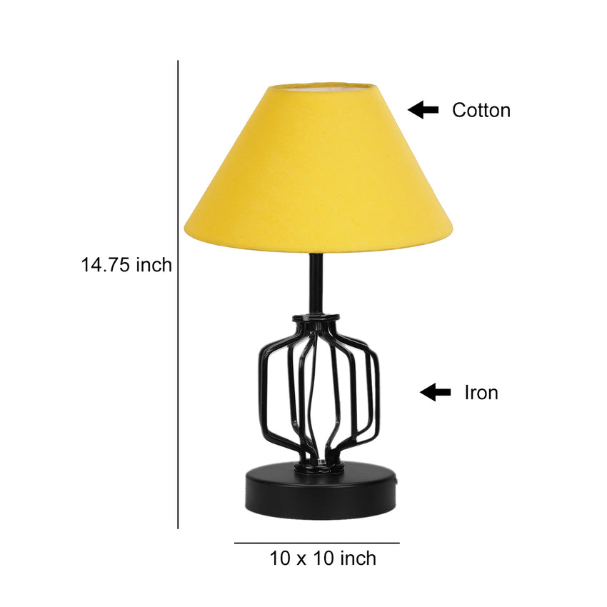 Bright Yellow Metal & Wood Table Lamp with Shade Without Bulb | 10 x 15 inches