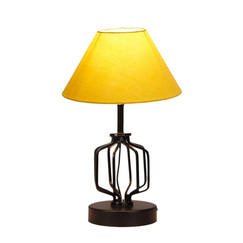 Bright Yellow Metal & Wood Table Lamp with Shade Without Bulb | 10 x 15 inches