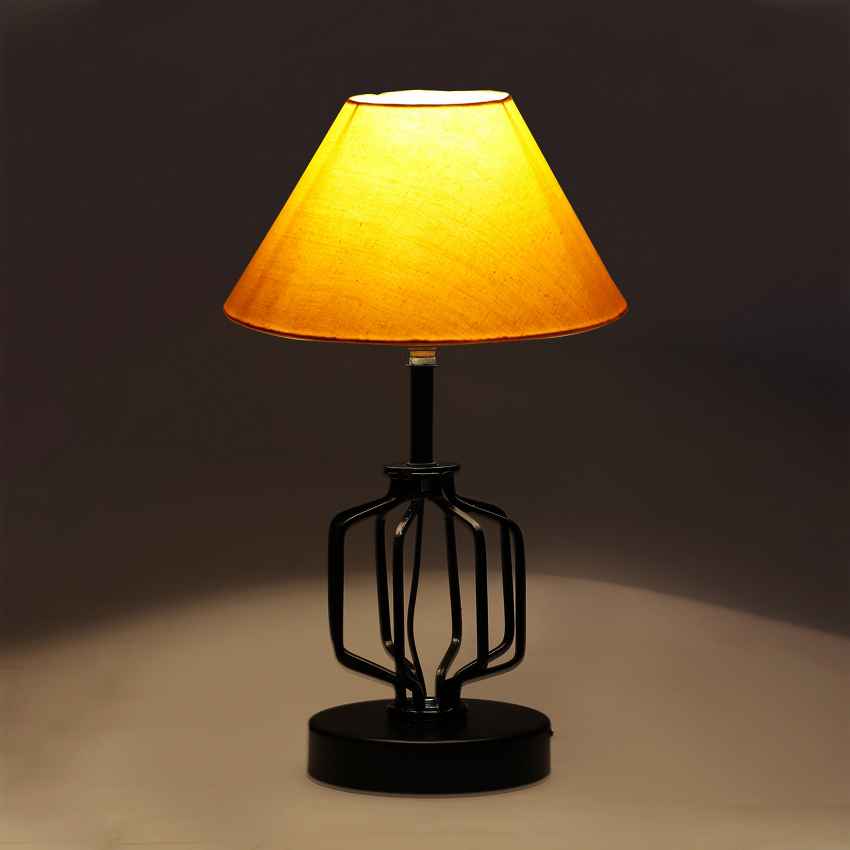 Bright Yellow Metal & Wood Table Lamp with Shade Without Bulb | 10 x 15 inches