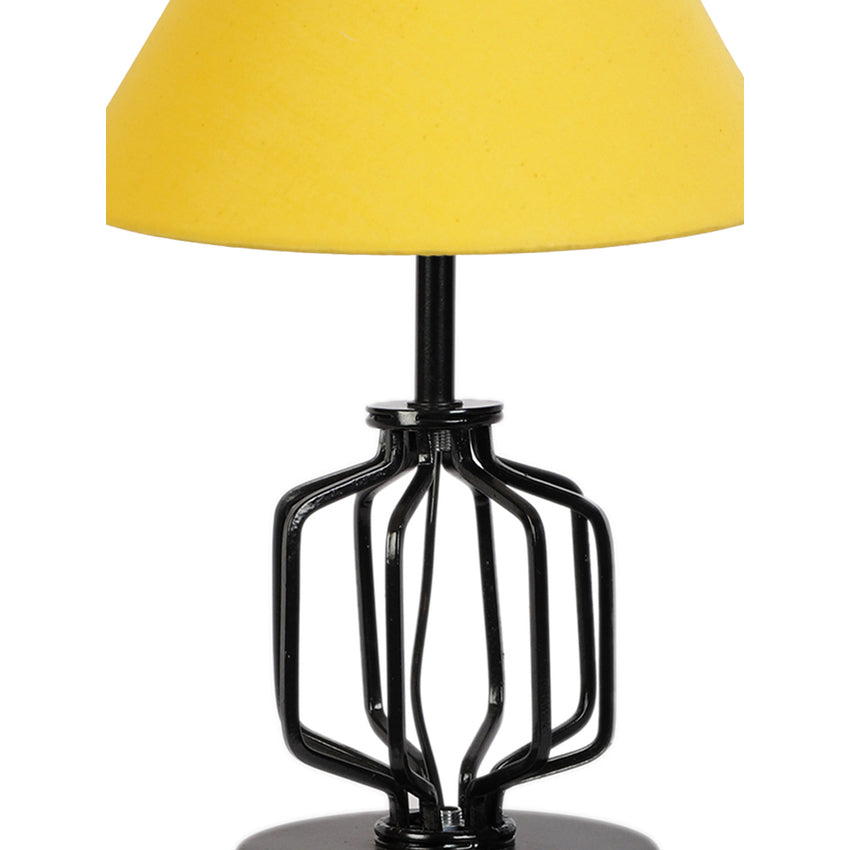 Bright Yellow Metal & Wood Table Lamp with Shade Without Bulb | 10 x 15 inches
