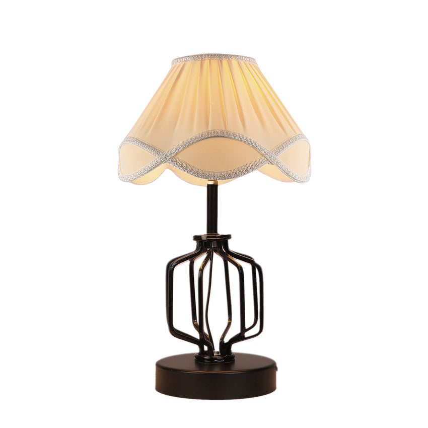 Elegant Sleek Off-White Metal & Wood Table Lamp with Shade Without Bulb | 12 x 17 inches