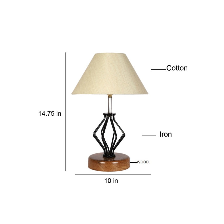 Sleek Design Off-White Metal & Wood Table Lamp with Shade Without Bulb | 10 x 15 inches