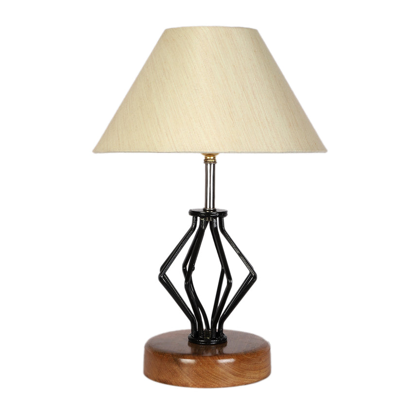 Sleek Design Off-White Metal & Wood Table Lamp with Shade Without Bulb | 10 x 15 inches