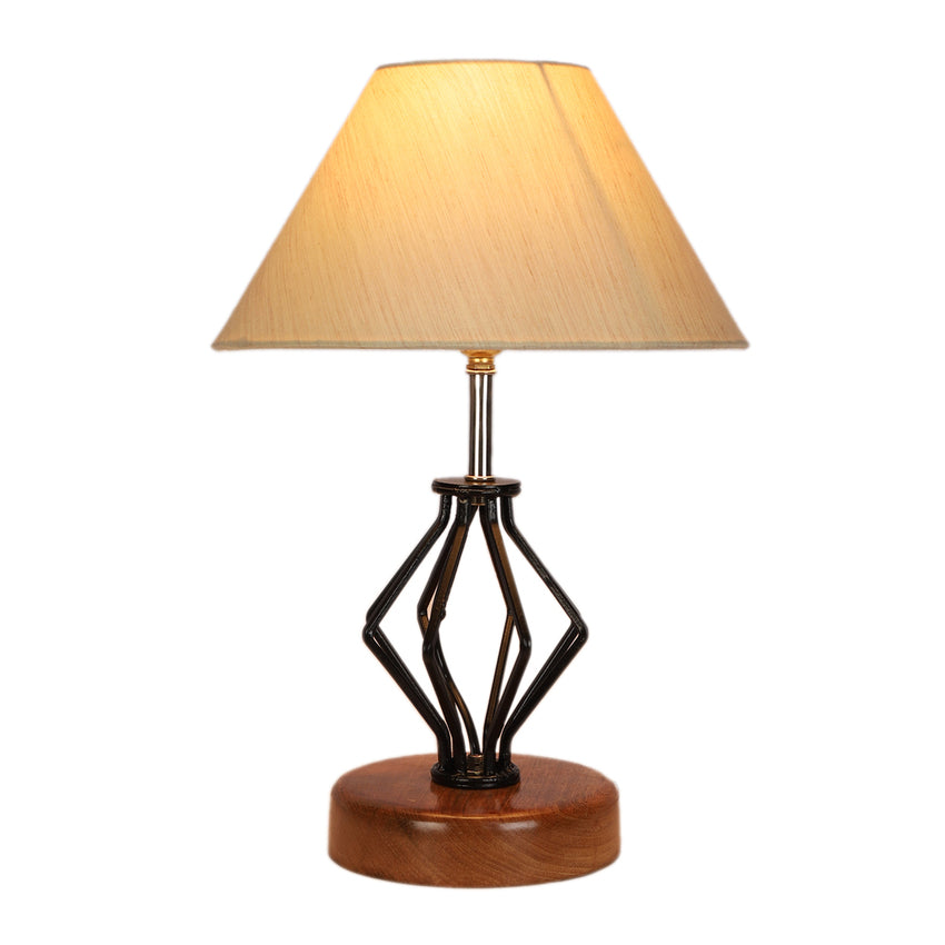 Sleek Design Off-White Metal & Wood Table Lamp with Shade Without Bulb | 10 x 15 inches