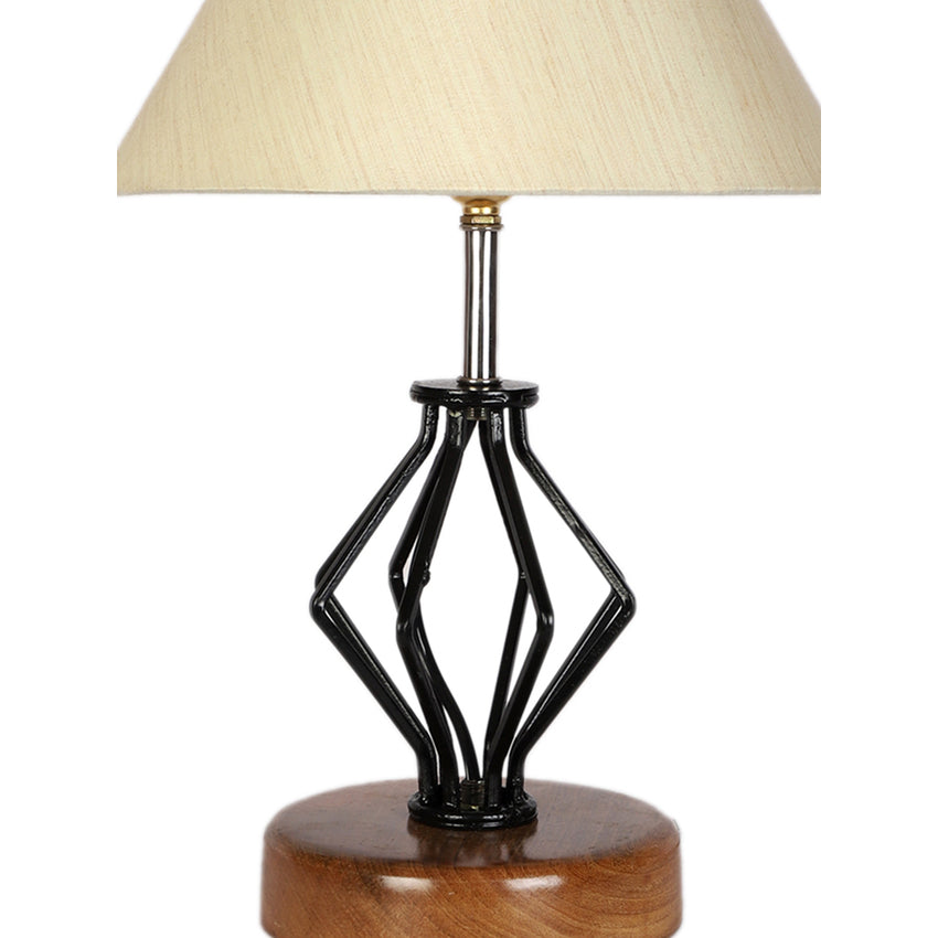 Sleek Design Off-White Metal & Wood Table Lamp with Shade Without Bulb | 10 x 15 inches