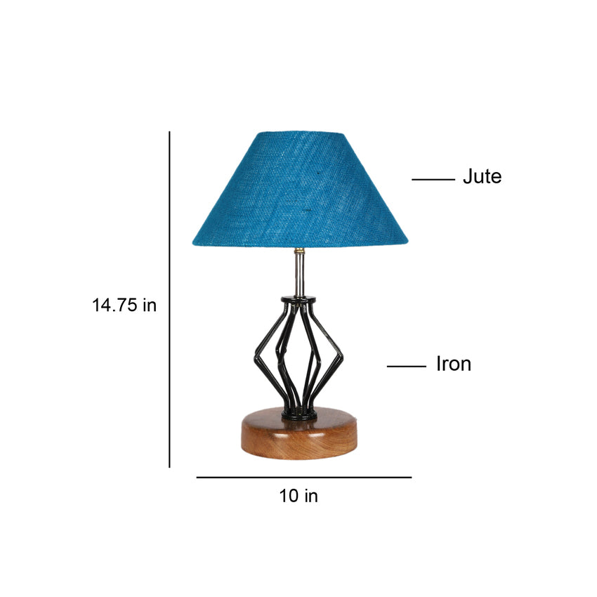 Crisp Fresh Turquoise Metal & Wood Table Lamp with Shade Without Bulb | 10 x 15 inches