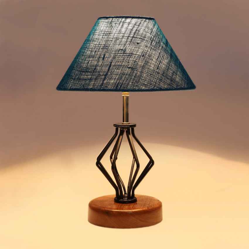 Crisp Fresh Turquoise Metal & Wood Table Lamp with Shade Without Bulb | 10 x 15 inches