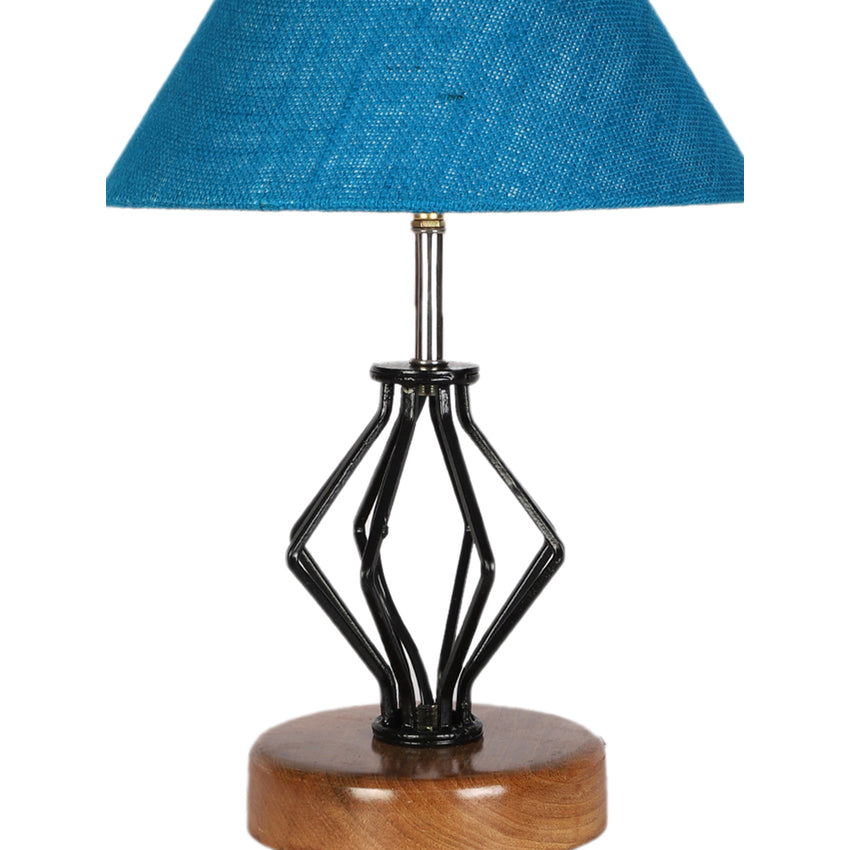 Crisp Fresh Turquoise Metal & Wood Table Lamp with Shade Without Bulb | 10 x 15 inches
