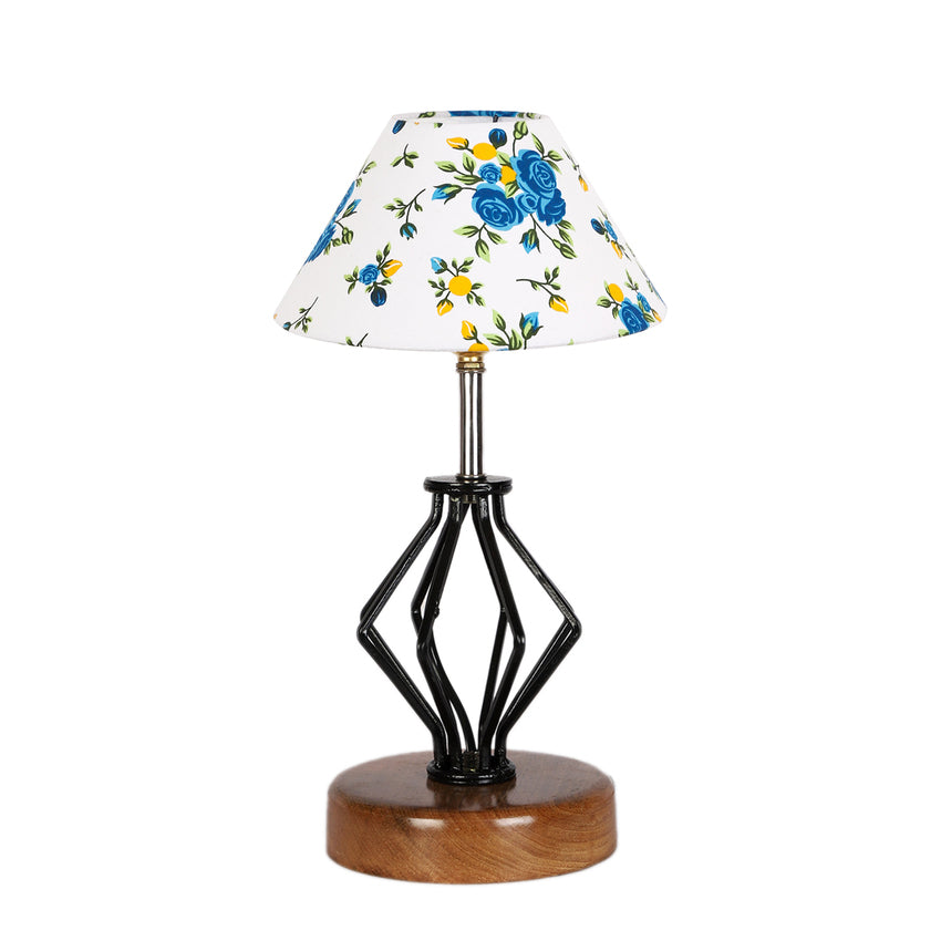 Stylish Dynamic Multicolor Metal & Wood Table Lamp with Shade Without Bulb | 10 x 15 inches