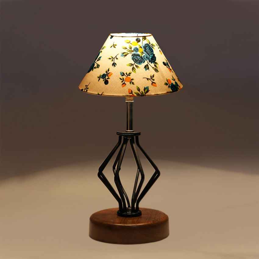 Stylish Dynamic Multicolor Metal & Wood Table Lamp with Shade Without Bulb | 10 x 15 inches