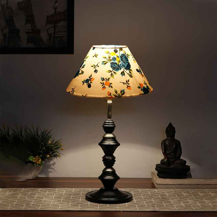 Playful Radiant Multicolor Wood & Glass Table Lamp with Shade Without Bulb | 10 x 17 inches