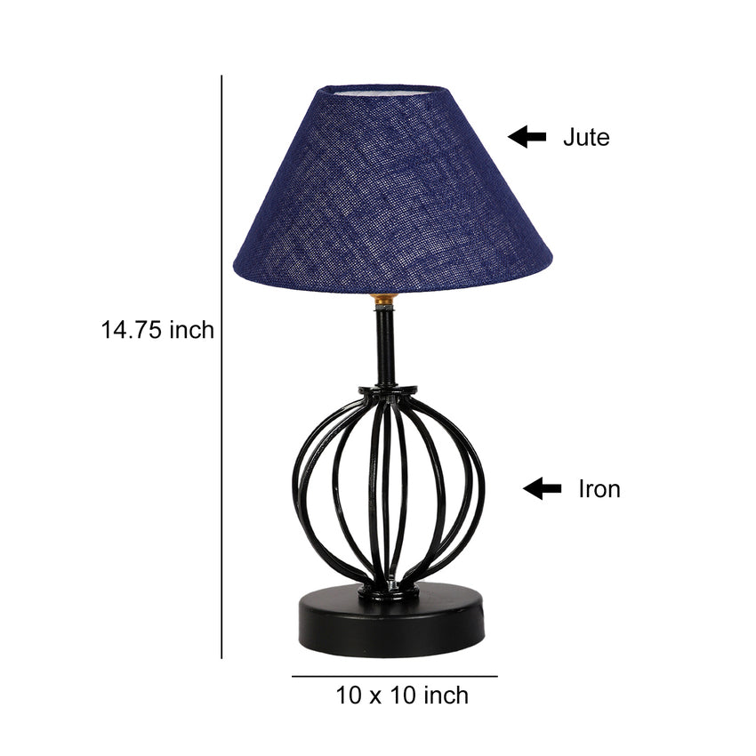 Vibrant Spark Blue Metal & Wood Table Lamp with Shade Without Bulb | 10 x 15 inches