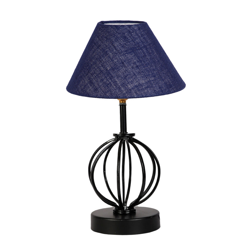 Vibrant Spark Blue Metal & Wood Table Lamp with Shade Without Bulb | 10 x 15 inches
