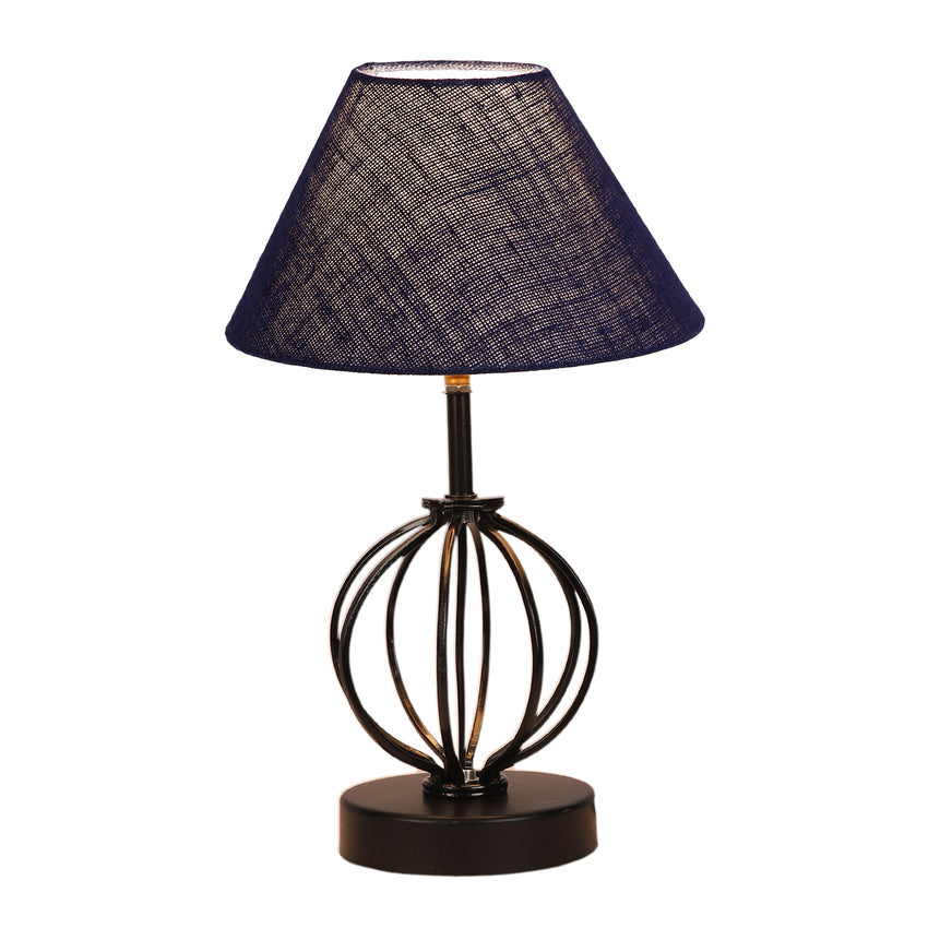 Vibrant Spark Blue Metal & Wood Table Lamp with Shade Without Bulb | 10 x 15 inches