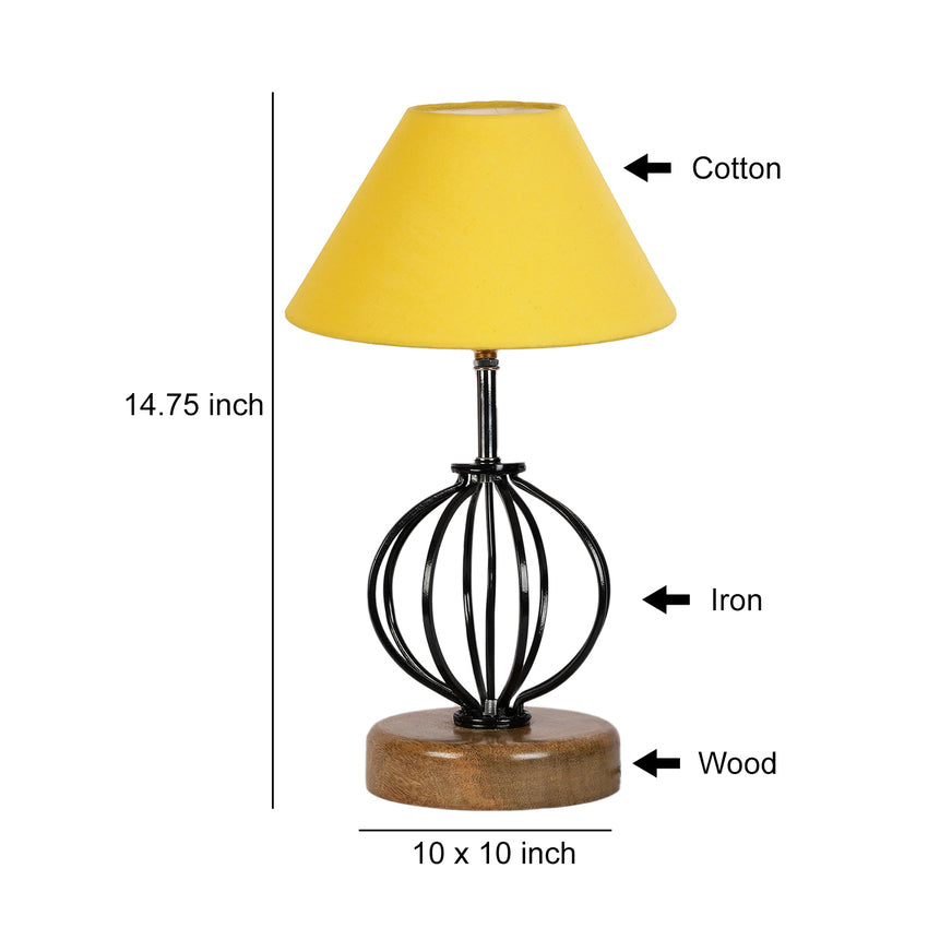 Cheerful Sunny Yellow Metal & Wood Table Lamp with Shade Without Bulb | 10 x 15 inches