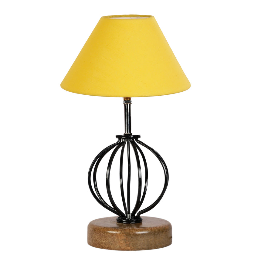Cheerful Sunny Yellow Metal & Wood Table Lamp with Shade Without Bulb | 10 x 15 inches