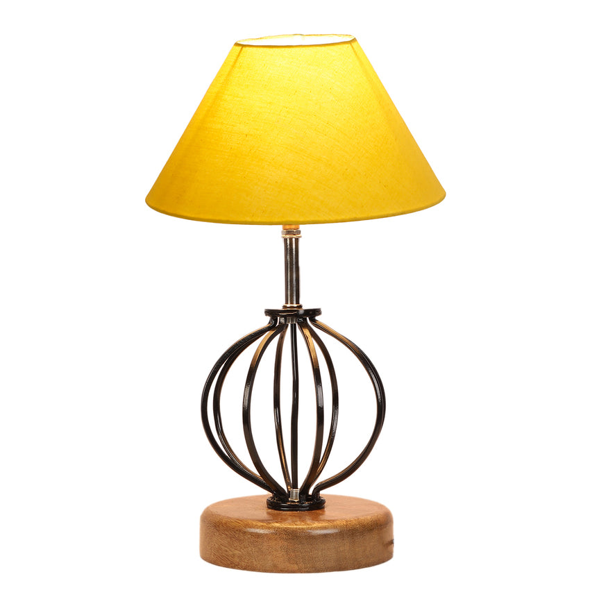 Cheerful Sunny Yellow Metal & Wood Table Lamp with Shade Without Bulb | 10 x 15 inches