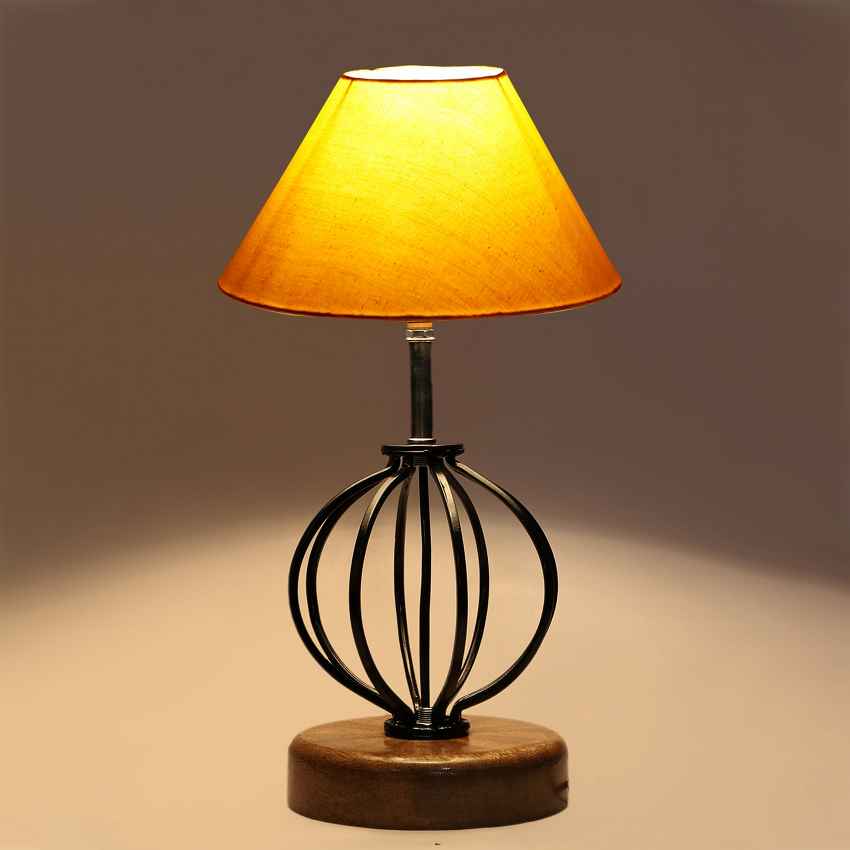 Cheerful Sunny Yellow Metal & Wood Table Lamp with Shade Without Bulb | 10 x 15 inches