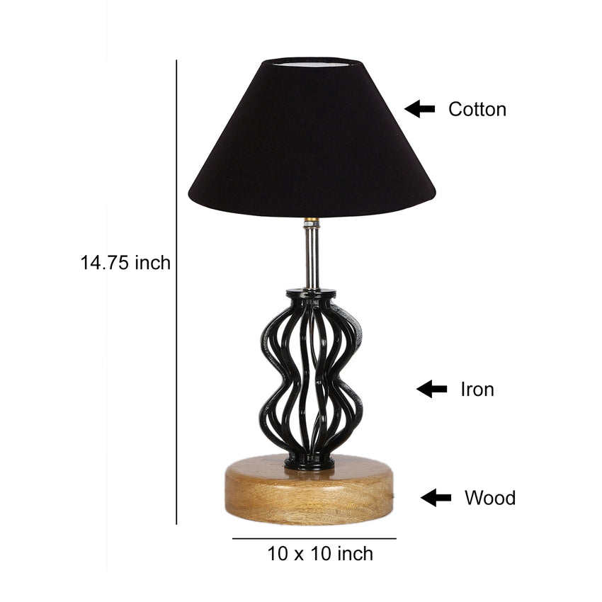 Chic Sleek Black Metal & Wood Table Lamp with Shade Without Bulb | 10 x 15 inches