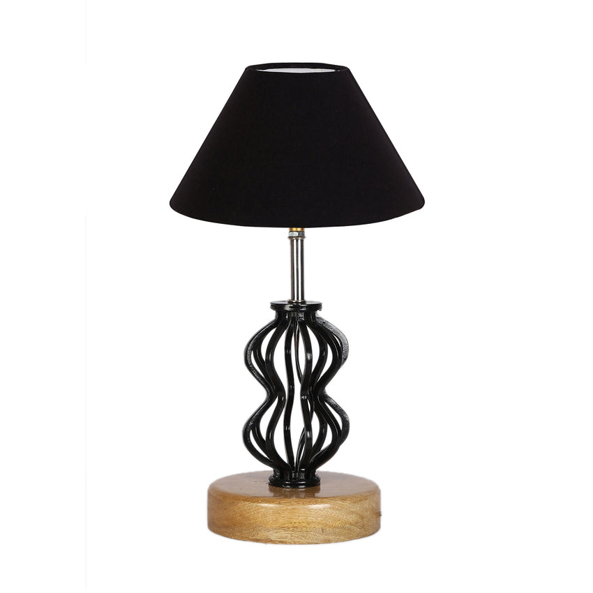 Chic Sleek Black Metal & Wood Table Lamp with Shade Without Bulb | 10 x 15 inches