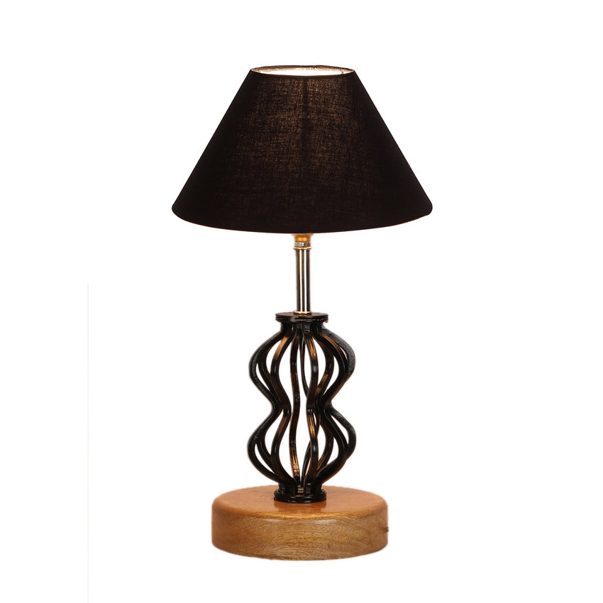 Chic Sleek Black Metal & Wood Table Lamp with Shade Without Bulb | 10 x 15 inches