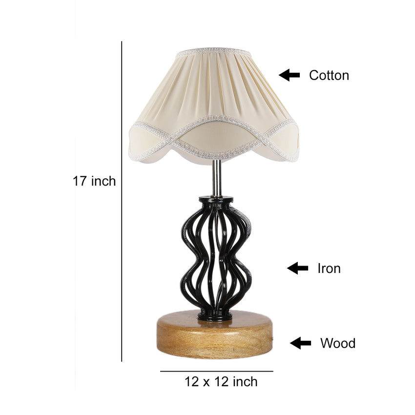 Sleek Contemporary Off-White Metal & Wood Table Lamp with Shade Without Bulb | 12 x 17 inches