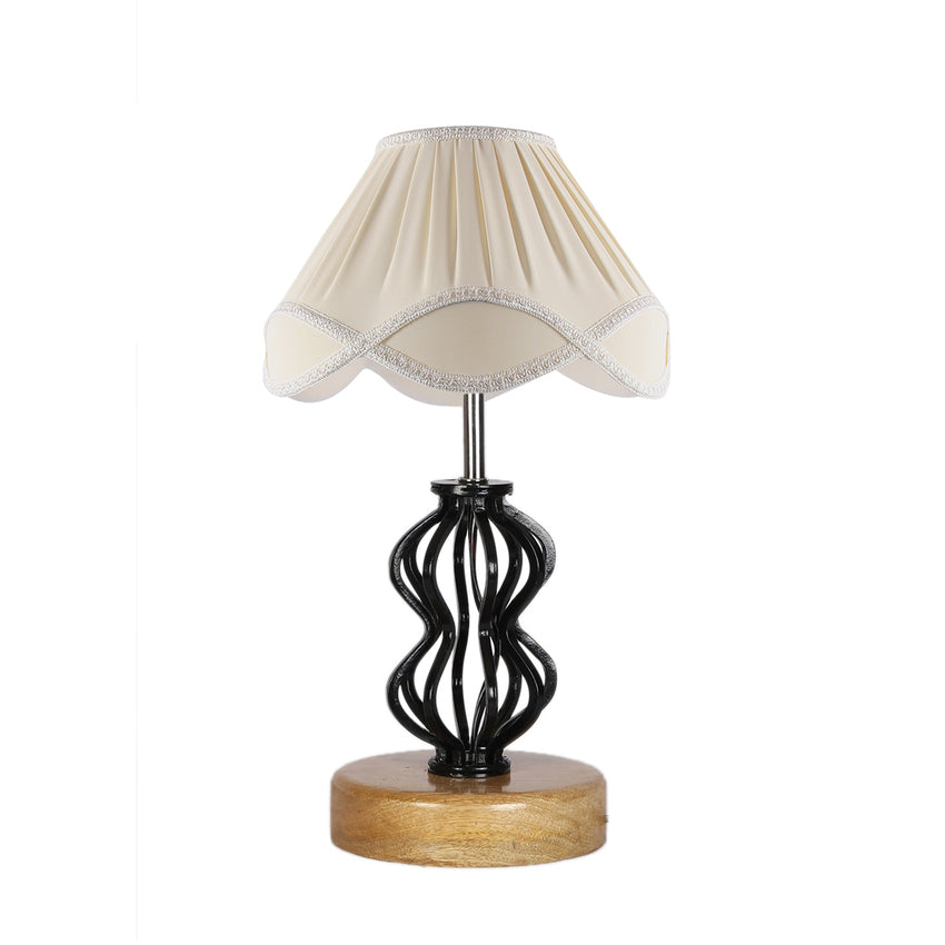 Sleek Contemporary Off-White Metal & Wood Table Lamp with Shade Without Bulb | 12 x 17 inches