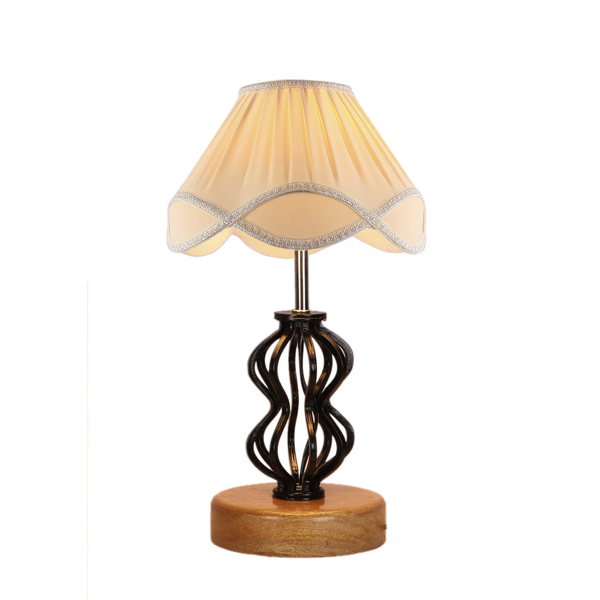 Sleek Contemporary Off-White Metal & Wood Table Lamp with Shade Without Bulb | 12 x 17 inches
